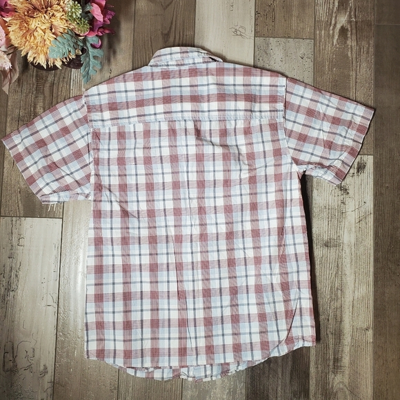 Old Navy Boys Button Down Shirt Size Large White Blue Burgundy Gray Plaid EUC - Picture 3 of 14